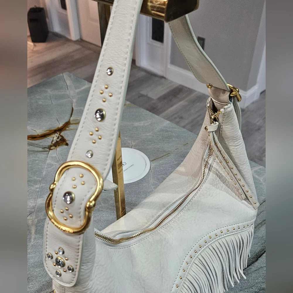 Michael Kors Cream Leather Fringe Hobo Bag Y2K - Picture 8 of 13